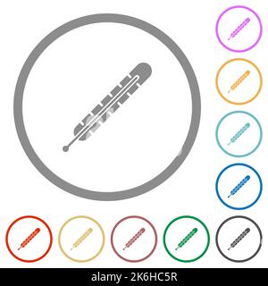 Fever thermometer solid flat color icons in round outlines on white background Stock Vector