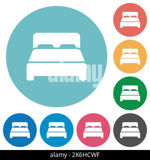 Double bed flat white icons on round color backgrounds Stock Vector ...