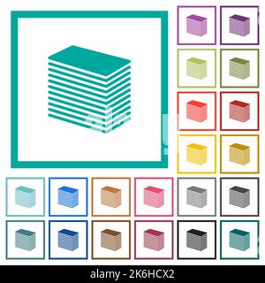 Paper stack solid flat color icons with quadrant frames on white background Stock Vector