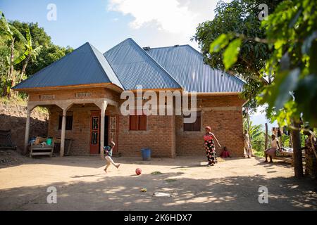 Improved brick family dwelling in rural Kasese District, Uganda, East Africa. Stock Photo