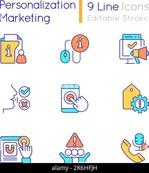 Personalization marketing RGB color icons set Stock Vector
