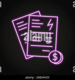 Cash receipt neon light icon. Paper check. Bill. Glowing sign with ...