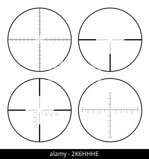 Set of sniper rifle circular sights with reticle or crosshair on white background - vector Stock Vector