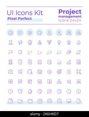 Project management pixel perfect gradient linear ui icons kit Stock Vector