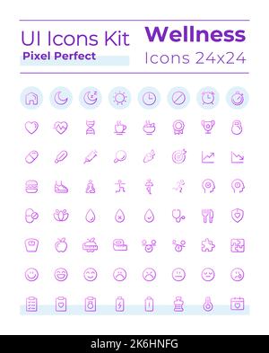 Health and wellness pixel perfect gradient linear ui icons set Stock Vector