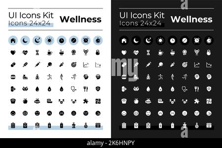 Wellness glyph ui icons set for dark, light mode Stock Vector