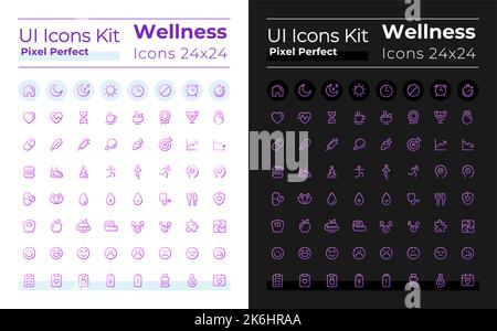 Wellness pixel perfect gradient linear ui icons set for dark, light mode Stock Vector