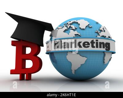 3d illustration graduate cap on bitcoin sign currency marketing concept Stock Photo