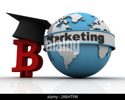 3d illustration graduate cap on bitcoin sign currency marketing concept Stock Photo