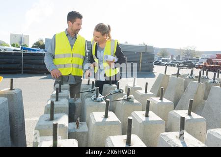 engineers are working on road construction Stock Photo