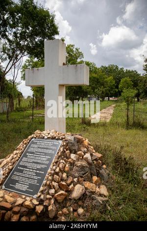 Mass grave site and memorial for victims of the Lord's Resistance Army attack in Obalanga, Uganda, East Africa. 365 people perished here in June 2003. Stock Photo