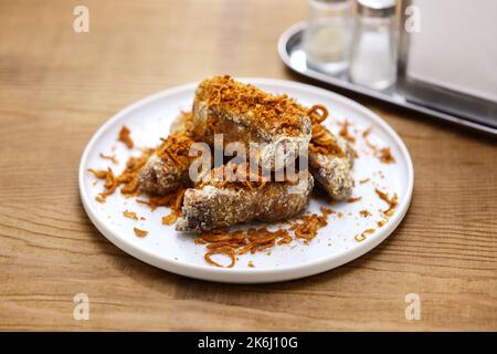 homemade Hunan style spicy pork spare ribs; vacuum cooking pork spare ribs in low temperature and then deep fried, finally sprinkle Hunan-style spices Stock Photo