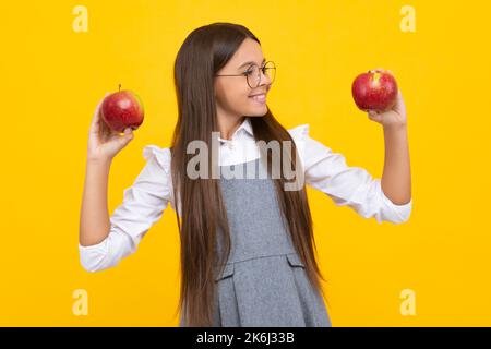 Spring everywhere. spring season fruits. full of vitamins. organic food only. natural and healthy. happy childhood. kid eat apple. child with fruit Stock Photo