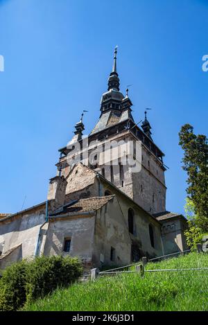 SIGHISOARA, MURES, ROMANIA -  MAY 09, 2021:  View of the Clock Tower at Sighisoara Citadel , Transylvania. Stock Photo