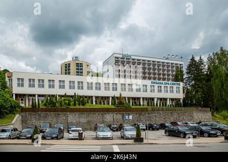 SOVATA,  MURES, ROMANIA – MAY 29, 2021:  View of  Ensana Spa Center located in central zone in  Sovata resort,  Transylvania,  Romania. Stock Photo