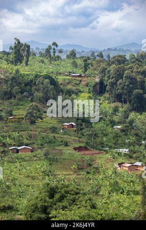 Beautiful villages and farmland on Mount Elgon in Easter Uganda, East Africa Stock Photo