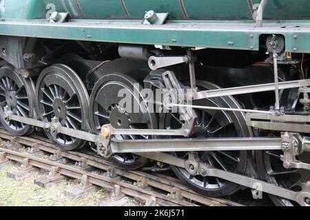 The Drive Wheels of a Large Steam Train Locomotive. Stock Photo