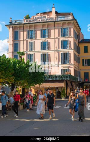 Bellagio Italy hotel, view in summer of the historic Albergo Gennazzini Metropole Hotel sited beside Lake Como in the scenic town of Bellagio, Italy Stock Photo