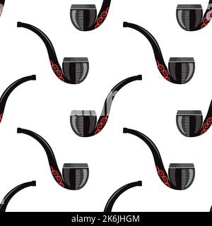 Wooden Smoking Pipe Silhouette Seamless Pattern Isolated on White Background Stock Vector