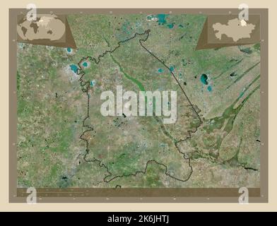 Pavlodar, region of Kazakhstan. High resolution satellite map. Corner auxiliary location maps Stock Photo