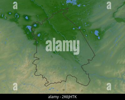 Pavlodar, region of Kazakhstan. Colored elevation map with lakes and rivers Stock Photo