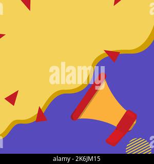 Megaphone Drawing With Conversation Bubble Showing New Announcement. Bullhorn Voice Device With Speech Balloon Presenting Fresh And Important News Stock Vector
