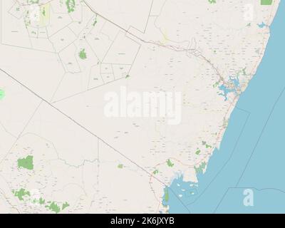 Kwale, county of Kenya. Open Street Map. Locations of major cities of ...