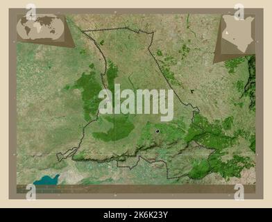 Nandi, county of Kenya. High resolution satellite map. Locations of major cities of the region. Corner auxiliary location maps Stock Photo