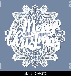 Decorative inscription Merry Christmas. Template for laser cutting. Vector Stock Vector