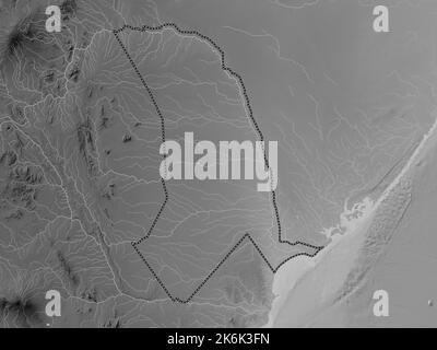Tana River, county of Kenya. Grayscale elevation map with lakes and ...