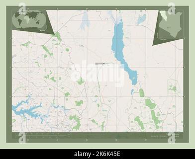 Turkana, county of Kenya. Open Street Map. Locations and names of major cities of the region. Corner auxiliary location maps Stock Photo