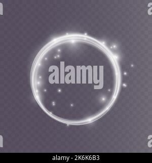 Luminous white lines of speed. Light glowing effect. Abstract motion lines. Light trail wave, fire path trace line, car lights, optic fiber and Stock Vector