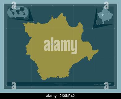 Kline, municipality of Kosovo. Solid color shape. Locations and names of major cities of the region. Corner auxiliary location maps Stock Photo