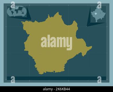 Kline, municipality of Kosovo. Solid color shape. Locations of major cities of the region. Corner auxiliary location maps Stock Photo