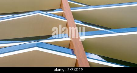 Geometric architecture detail modern balcony glass balustrade. Exterior design houses. Contemporary architecture modern building balcony background Stock Photo
