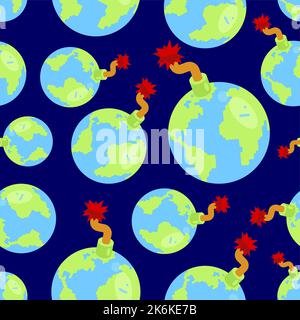 Planet earth bomb Pattern seamless . Earth explosive Background. Vector texture Stock Vector