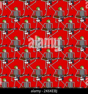 Skeleton with gun Pattern seamless. Сoncept of  army of death. Deadly Soldier Background. Vector texture Stock Vector