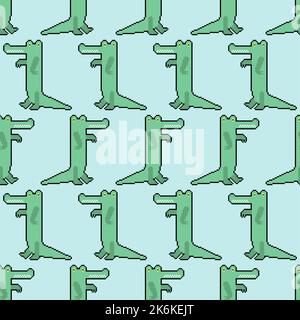 Crocodile Pixel art Pattern seamless . 8 bit croc Background. pixelated alligator texture Stock Vector