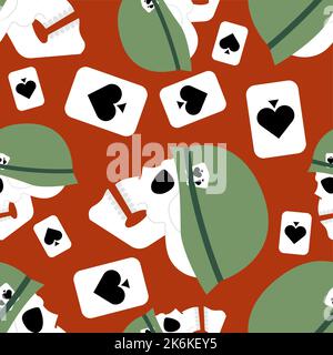 Skull in military helmet Pattern seamless. concept of the army of death Background. Vector texture Stock Vector