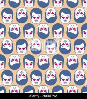 Enamored human Pattern seamless . A man in love Background. Guy with hearts in his eyes texture. Stock Vector