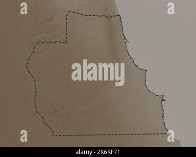 Al Ahmadi, province of Kuwait. Elevation map colored in sepia tones with lakes and rivers Stock Photo