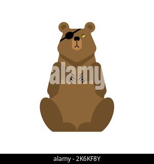 Bear with an eye patch. One-eyed predator. crippled grizzly Stock Vector