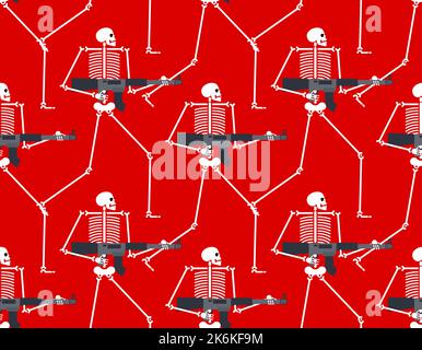 Skeleton with gun Pattern seamless. Сoncept of  army of death. Deadly Soldier Background. Vector texture Stock Vector