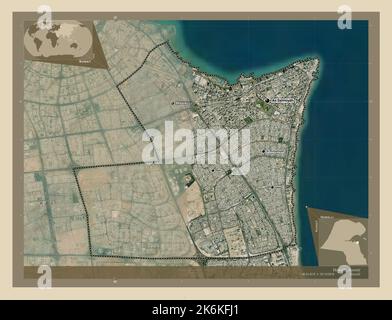 Hawalli, province of Kuwait. High resolution satellite map. Locations and names of major cities of the region. Corner auxiliary location maps Stock Photo