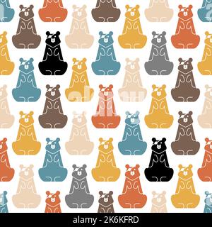 Bear with an eye patch Pattern seamless. One-eyed predator Background. crippled grizzly texture Stock Vector