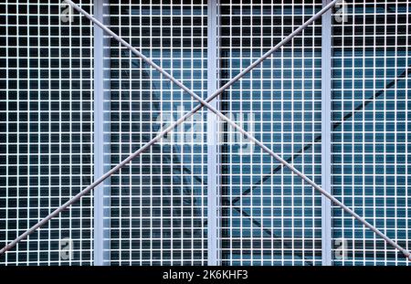 Facade of solar panels seen from inside the modern building. Stock Photo