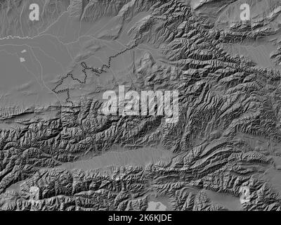 Osh, city of Kyrgyzstan. Elevation map colored in sepia tones with ...