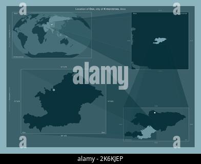 Osh City, city of Kyrgyzstan. Diagram showing the location of the ...