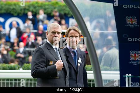 Ascot, Berkshire, UK. 20th October, 2012. Prince Andrew, The Duke of York with Johnny Weatherby in the Parade Ring at Ascot Races Stock Photo
