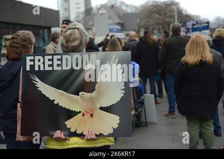 CHRISTCHURCH, NEW ZEALAND, SEPTEMBER 21, 2022, Supporters of Counterspin, a freedom of speech organisation, protest outside the Christchurch Court House, New Zealand, over allegations of members publishing objectionable material Stock Photo